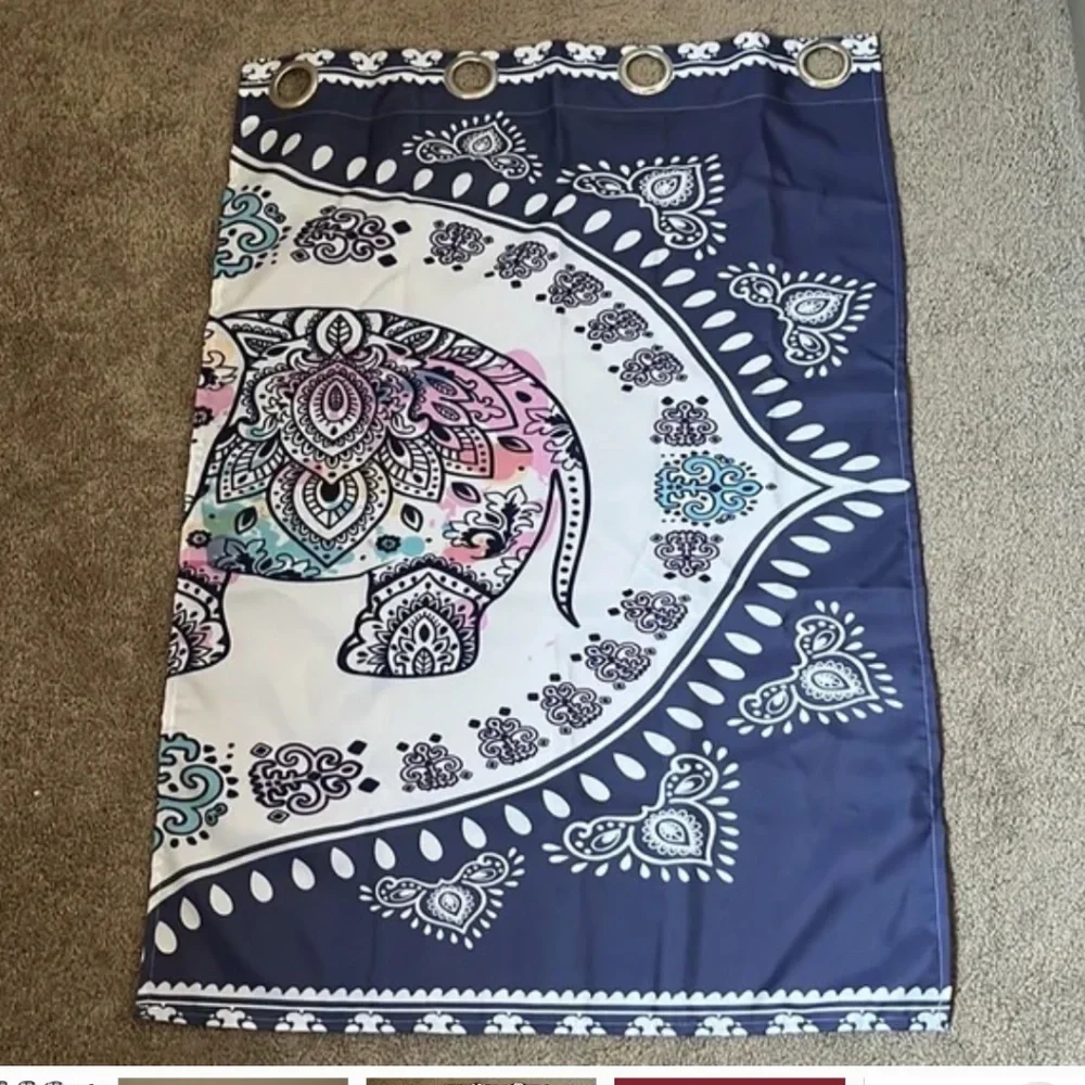 Mandala Elephant Boho Tribal Design Window Treatment Curtains 2 Panels